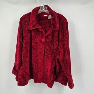 Womens Plush Chenille Jacket 2X Burgundy Cozy Luxe Lounge Layer Deep Red